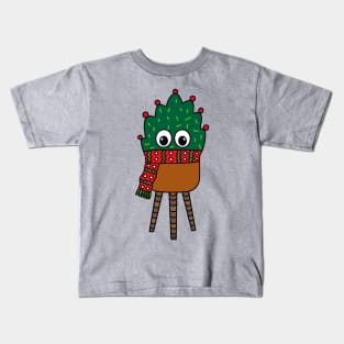 Cute Cactus Design #276: Christmas Cactus With Scarf Kids T-Shirt